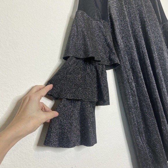 BCBGeneration Tiered Sleeve Mesh Panel Black Metallic Sparkle Dress XS NWT - Picture 5 of 11